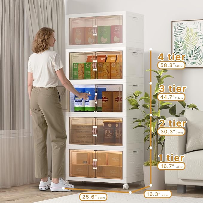 Extra Large Stackable Storage Binswith lids & Wheels, Foldable Collapsible Closet Organizers,960QT-120QT/30GAL*8Pack Plastic Containers with door & drawers for bedroom Dorm