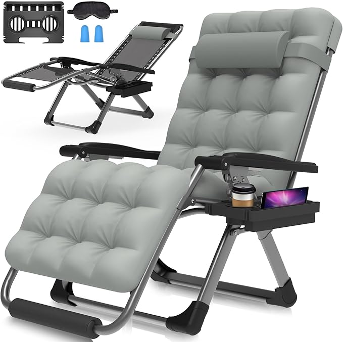 Suteck Oversized Zero Gravity Chair,29In XL Lounge Chair w/Removable Cushion&Headrest, Reclining Camping Chair w/Upgraded Lock and Footrest, Reclining Patio Chairs Recliner for Indoor Outdoor
