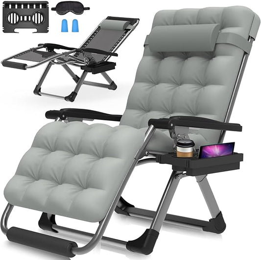Suteck Oversized Zero Gravity Chair,29In XL Lounge Chair w/Removable Cushion&Headrest, Reclining Camping Chair w/Upgraded Lock and Footrest, Reclining Patio Chairs Recliner for Indoor Outdoor