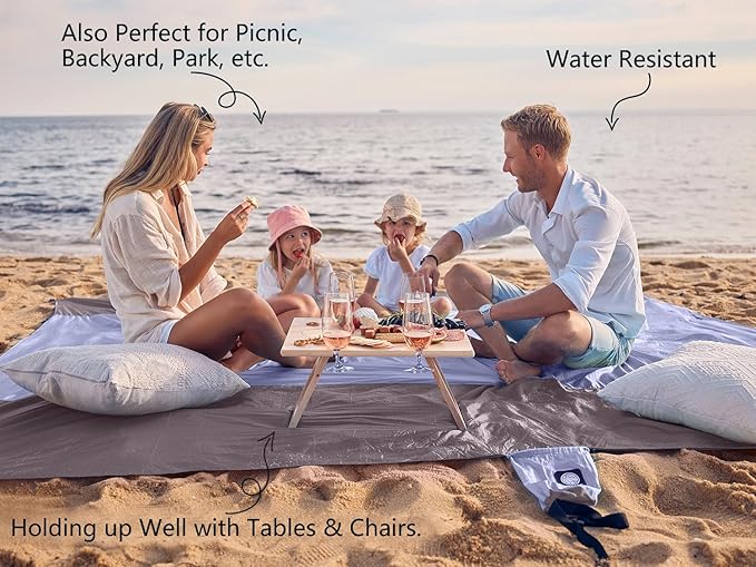 WEKAPO Beach Blanket Sandproof Waterproof, Extra Large Beach Mat, Oversized & Compact Sand Free Mat Quick Drying, Lightweight & Durable with 6 Stakes & 4 Corner Pockets