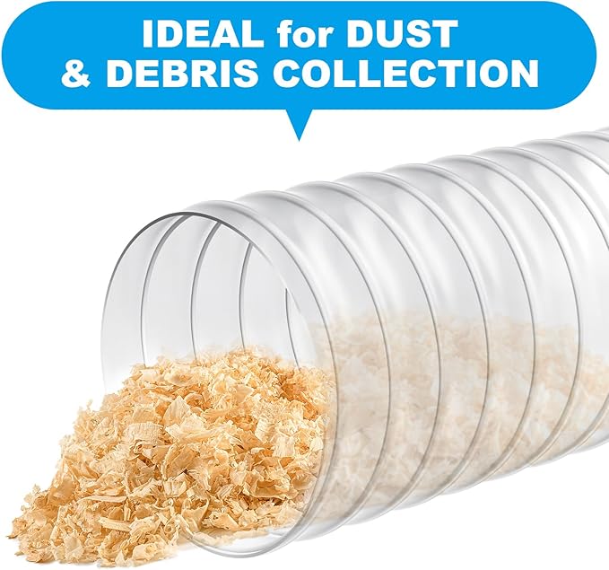 2 1/2" x 50' Heavy PVC Dust Collection Hose,Flexible Clear Debris and Fume Collection Hose with Stainless Steel Hose Clamps for Dust Collectors with 2 1/2" Ports, Ideal for Shop Vacuums