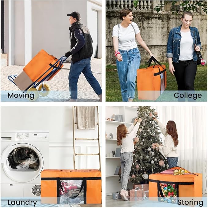 4 Pack Moving Bags Heavy Duty 50Lb Extra Large 90L, College Clear Packing Bags for Moving Clothes, Moving Supplies&Boxes with Zippers and Handles, Storage Bags Moving Totes Camping Essentials