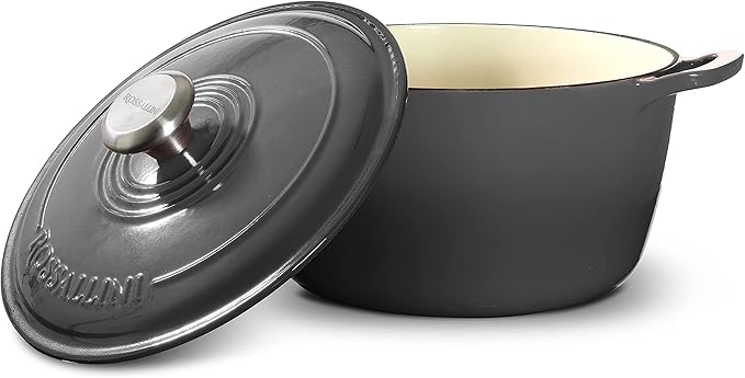 Signature Enameled Cast Iron Dutch Oven, Non-Stick Serving Pot with Tight Fitting Lid for Perfect Roasting, Baking, Sauteing, and Bread Making | 2Q (1.9L) - Oyster Grey