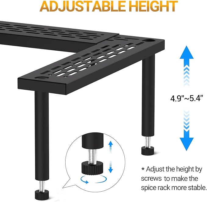Spice Rack Organizer for Cabinet, 2 Tiers Expandable & Stackable Metal Seasoning Organizer, Premium Spice Organization for Cabinet In Home Organization