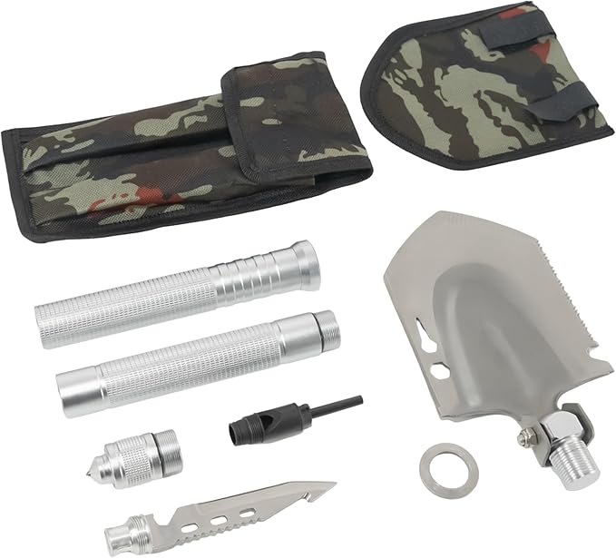 HFS(R) Folding Shovel Multi-Functional Camping Survival Tool with Carrying Bag for Digging, Trenching, Hiking, Gardening, Emergency, Outdoor Activities