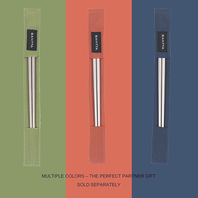 SANTTA Titanium Chopsticks with Travel Case - Ultralight and Reusable Chopsticks for Camping | 1 Pair Comes with Green Case
