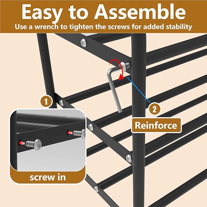 3-Tier Expandable Shoe Rack for Closet, Shoe Organizer,17”-31” Adjustable Shoe Rack,Suitable for Small Spaces,Small Front Door Wardrobe Shoe Stand,Sturdy Metal,Black