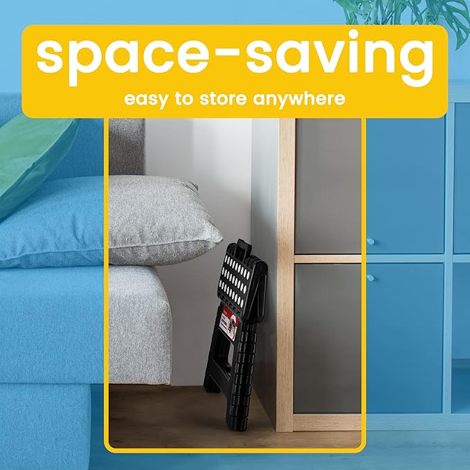 ACSTEP Folding Step Stool 9'' Tall Kids Step Stool Holds Up to 300 lb Plastic Foldable Step Stools for Kids Non-Slip Surface with Carry Handle Collapsible Stool for Home, Outdoor and Indoor(Black)