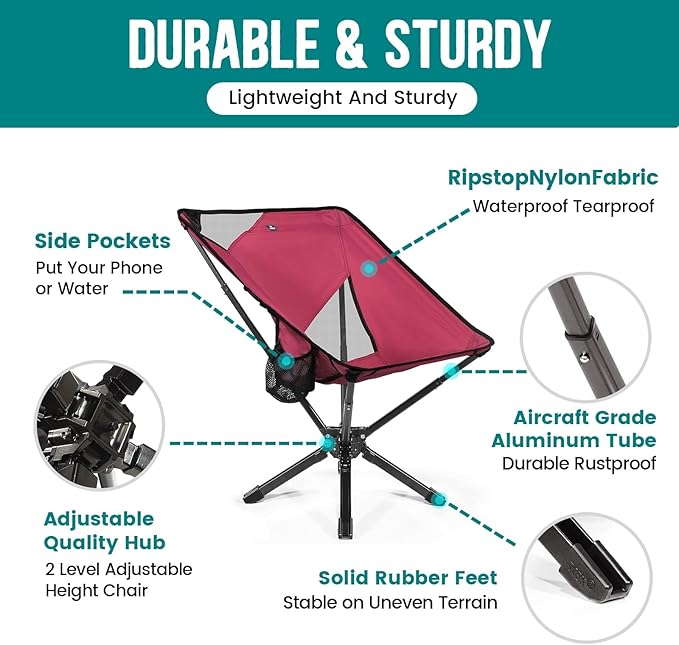Adjustable Portable Camping Chair RiseLite Lightweight Compact Folding Chair for Adults, Collapsible Camp Chairs That Folds Up Small, Easy Carry for Travel, Outdoor, Sports, Backpacking, Hiking
