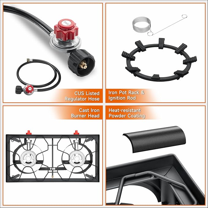 SKOK 2 Burner Propane Stove - Portable Camping Stove with 150,000BTU High Efficiency Propane Burner, Outdoor Stove for Camping, Backyard, Picnic