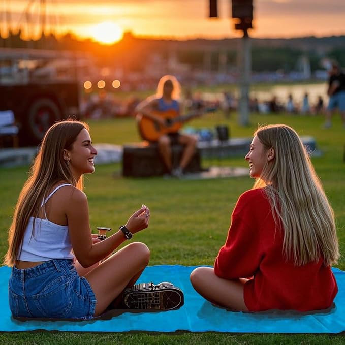 Outdoor Pocket Blanket, 55"x39" Waterproof Foldable Compact Small Pincic Blanket, Ultralight Tarp for Camping, Festival, Beach, Hiking, Backpacking, Travel and More, Stakes Included