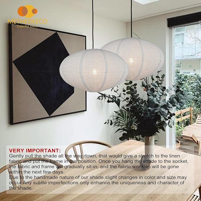 2PCS 20inch Oval Linen Pendant Lamp Shades ??Handmade Fabric Light Covers for Garden, Patio, Boho Living Room, Artistic Bedrooms, Minimalist Decor for Creatives & Aesthetic Homes