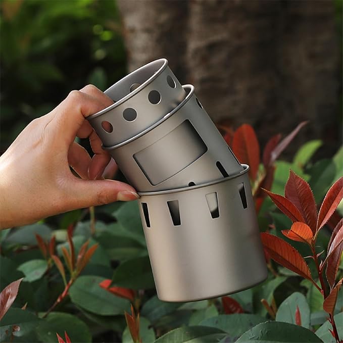 Lixada Camping Stove Titanium Backpacking Wood Burning Stove Portable Folding Camping Wood Stove Lightweight Mini Camp Stove for Outdoor Camping Trekking Hiking Backpacking Picnic BBQ