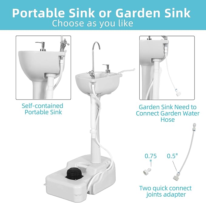 YITAMOTOR Dual Use Portable Sink 17L Camping Hand Washing Station with Towel Holder, Soap Dispenser, Foot Operated, Hand Wash Basin Station for Worksites, Camping, Travel, Boat, Gathering, Garden