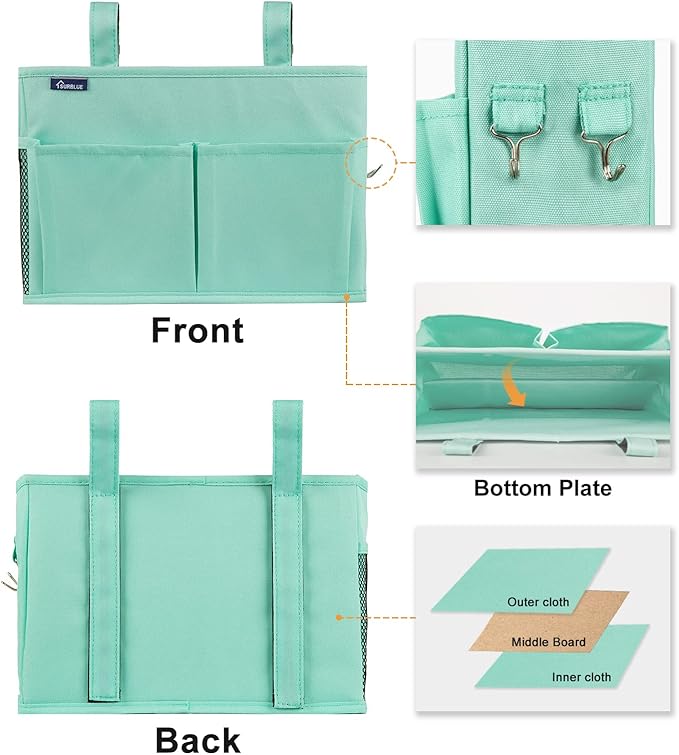 Surblue Caddy Hanging Organizer Bedside Storage Bag for Bunk and Hospital Beds, Green, Small