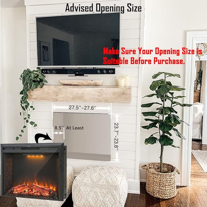 30'' Electric Fireplace Insert, Retro Recessed Fireplace Heater with Fire Cracking Sound, Remote Control & Timer, 750/1500W, Black