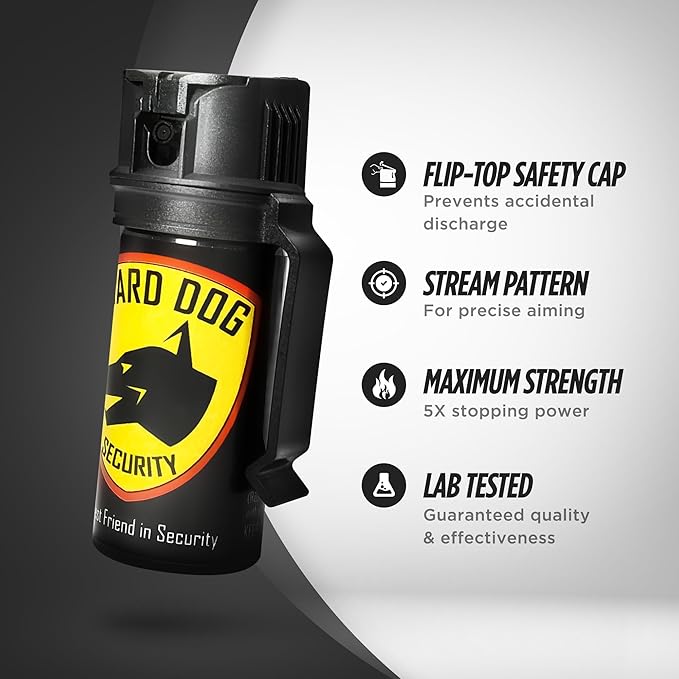 Guard Dog Security Pepper Spray for Self Defense, OC Spray with Belt Clip, Maximum Police Strength, Flip Top Safety for Quick and Accurate Aim, 20 Feet Range, 2 fl oz
