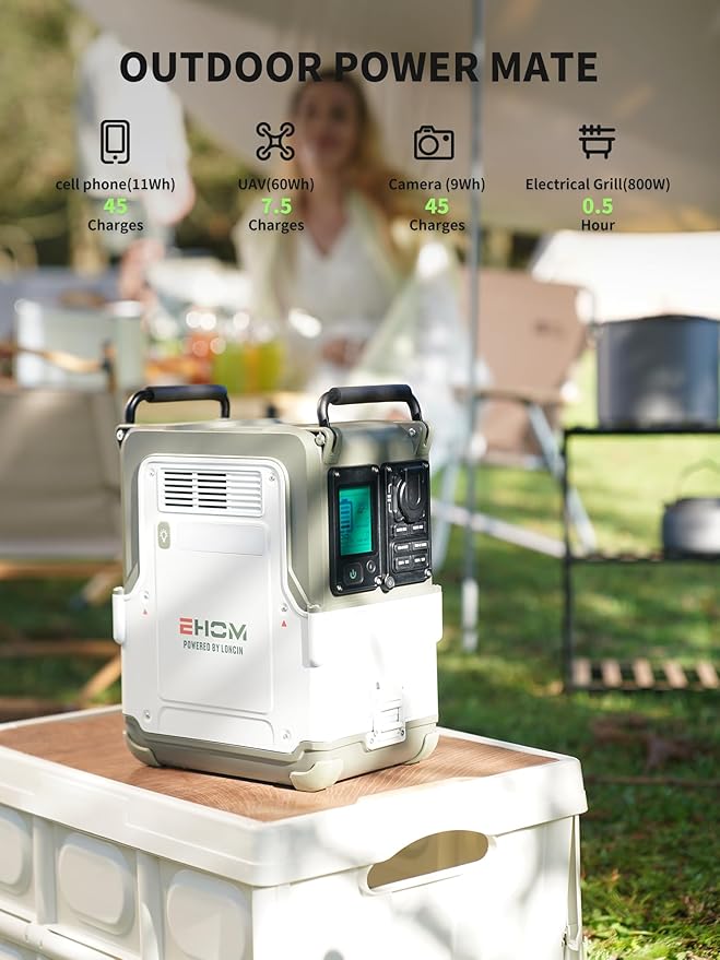 EHOM Portable Power Station, EP600-2 512Wh LiFePO4 EVE Battery Solar Generator Home Backup 120V AC/5521/USB/Car/Wireless, 600W (Peak 1200W) Power Supply as Emergency Generator for Home Outdoor Camping