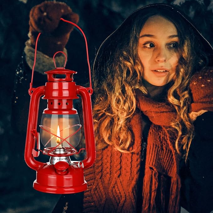 2 Pcs Hurricane Lantern 10 Inch Original Oil Burning Lantern Vintage Hanging Oil Lamp Outdoor Indoor Decorative Kerosene Fuel Lanterns for Camping Home Patio(Red)