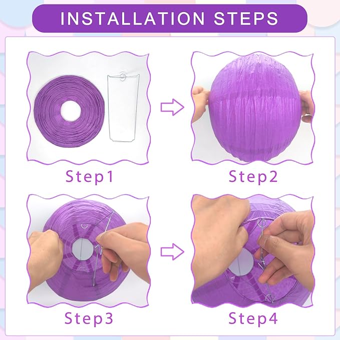 12Pcs Round Paper Lanterns Assorted Sizes (6" 8" 10" 12") for Home Decor, Restaurant, Church, Wedding, Birthday Party Decorations, Hanging Chinese Japanese Paper Lantern Lamps (Deep Purple)