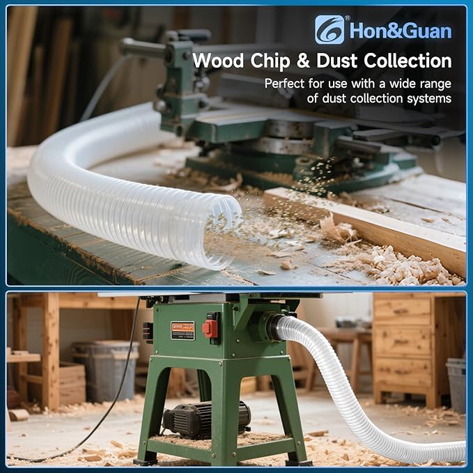 Hon&Guan 2 1/2" x 20' Dust Collection Hose, Flexible Clear Odorless PVC Dust Collector Hose with Carbon Steel Wire, Puncture Resistant Dust Hoses for Woodworking Dust Collecting System