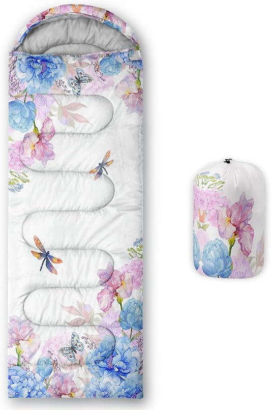 Sleeping Bags for Adults and Kids，3D Printing Camping Sleeping Bag for Girls Boys Lightweight Waterproof Cold/Warm 3-Season，Outdoor Travel with Compression Bags