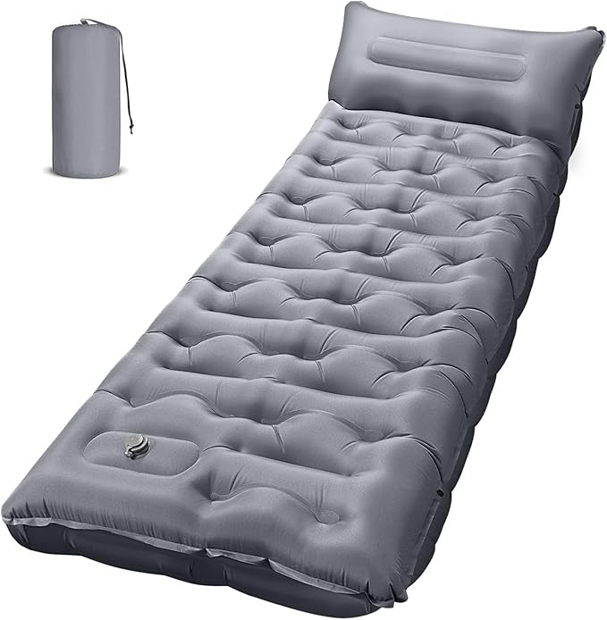 Sleeping Pad, 6" Extra Thick Camping Mat with Pillow Built-in Foot Pump, Ultra Comfortable Inflatable Sleeping Mat for Camping, Backpacking, Hiking, Camp Tent - Enjoy a Comfy Sleep