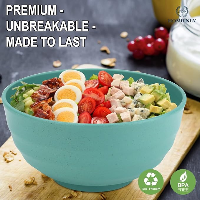 Homienly Wheat Straw Large Bowls, 60 OZ Large Capacity Salad Bowl,Unbreakable Bowl Set of 6, Serving Bowls for Kitchen, Picnic, Party, Microwave and Dishwasher Safe Camping Bowl Set-Multi