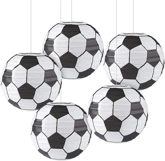 Kesoto 12 Inch Soccer Paper Lanterns - Pack of 5, Black, LED, Not Water Resistant, Soccer-Themed Paper Lantern, Lantern