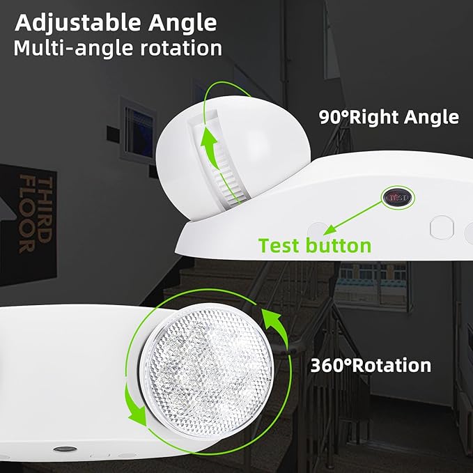 RMC LED Emergency Lights with Battery Backup, Two Head Adjustable Commercial Emergency Lighting, AC120-277V, Hardwired Emergency Exit Light Fixtures for Home and Business, ETL Listed, 14 Pack