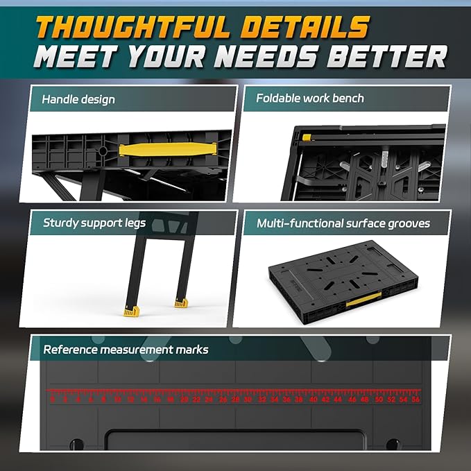 Foldable Work Bench,Easy Step Protable Work Table,34" W x 25" D x 31" H Lightweight Workbench wih 1650 LBS,Work Benches for Garage,Work Bench Suitable for Garage,Workshop and Home (Yellow)