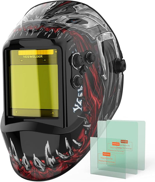 YESWELDER Large View Auto Darkening Welding Helmet, Blue Light Blocking, 1/1/1/1 True Color Solar Powered Welder Hood Mask with 4 Arc Sensors, Wide Shade 3/5-9/9-13 for TIG MIG ARC Cut and Grind