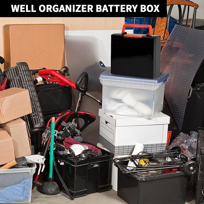 FULLCASE Battery Storage Organizer Holder Holds 72 AA AAA Batteries, Box Cases Garage Container, Home Drawer Organization Dispenser (Case Only) (Black)