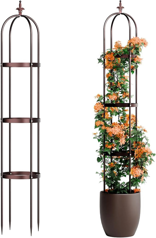 Idzo Trellis for Climbing Plants Outdoor, Garden Trellis Steel, Obelisk Design Hammer Stone Coated, 2025 Bronze Color, Vertical Support for Climbing Plants, Decorative for Outdoor & Indoor Use