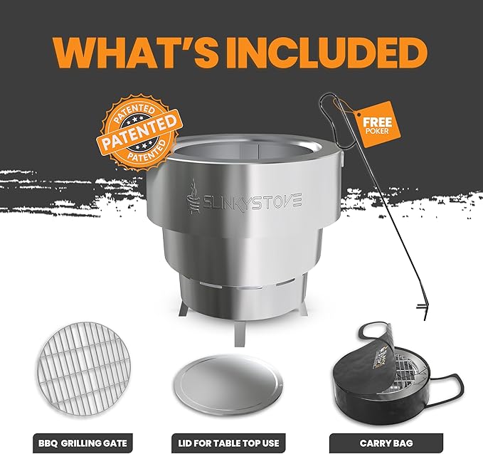 Smokeless Fire Pit for Outdoor Wood-Burning – Portable, Compact & Foldable Design for Camping, Bonfires, Tiny Cabin, Ventless Burn, Solo Pits, and Backyard Use – Stainless Steel, 7-Inch Slinky Stove
