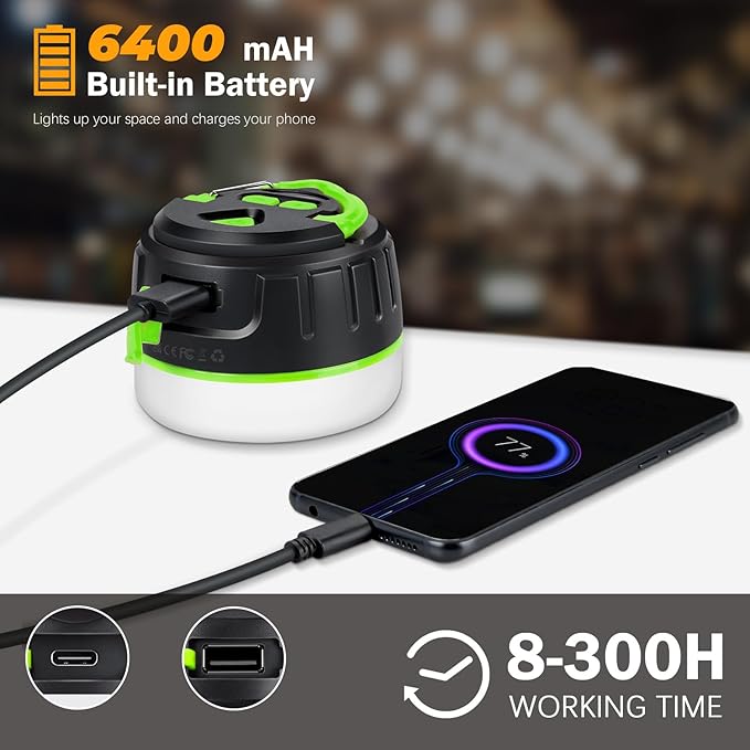 Rechargeable LED Camping Lantern 1000LM, 300H Runtime, 6400mAh, IPX5 Waterproof Tent Light for Camping, Hiking, Power Outages, Home, Emergency Use - Wireless Remote Edition,Green