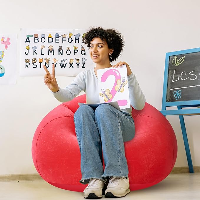 Realspring Inflatable Sofa Bean Bag Lounge Chair Lazy Sofa Folding Portable Chair for Living Room Bedroom Balcony Reading Room (Red, 2 Pcs)