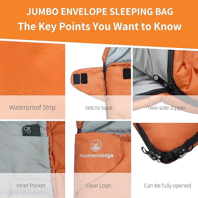 Jumbo Sleeping Bag for Adult&Kids,Cold&Warm Weather with Compression Sack and Water Resistant for Family Camping,Travel and Car Camping