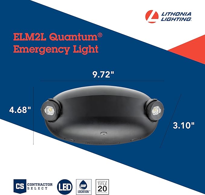 Lithonia Lighting ELM2L B M12 Quantum LED Emergency Light, Manual Testing, 220 Lumens, Black
