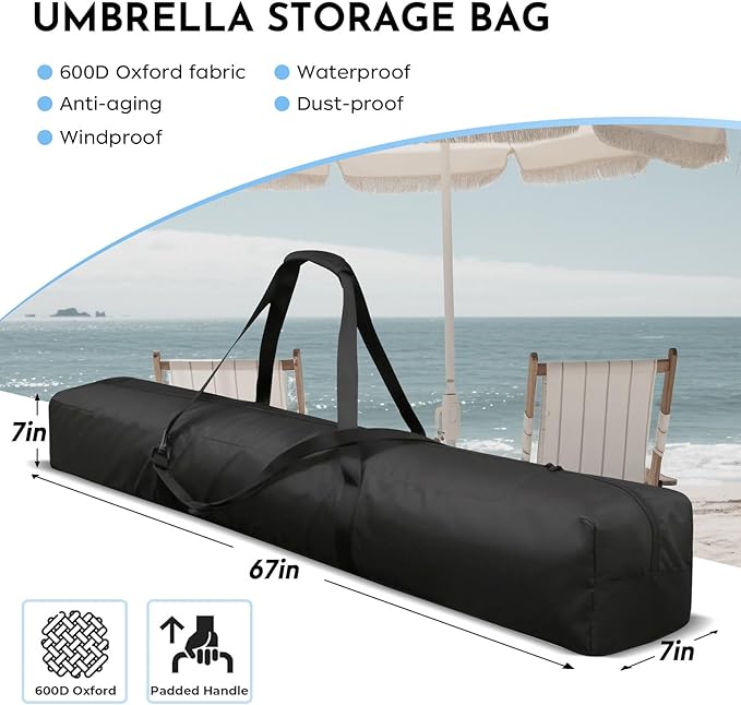 Patio Umbrella Storage Bag 600D upgraded Waterproof Outdoor Hammock Storage Bag Fits for Home Storage Carrying Traveling & More Patio Hammock and Steel Stand Storage Bag 67" Lx 7" Wx 7" H (black)