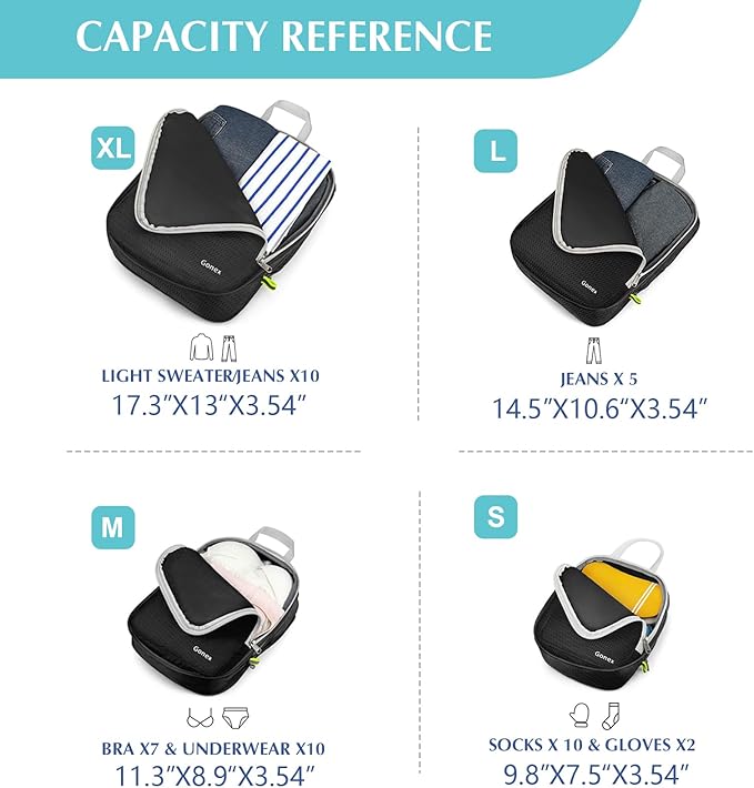 Gonex Compression Packing Cubes, 3pcs/4pcs Expandable Storage Travel Luggage Bags Organizers