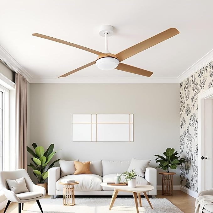 52 Inch Ceiling Fan with Light and Remote, 4 Blades, Quiet DC Motor, Reversible Fan with Dimmable LED Light, for Bedroom Living Room(Grain)
