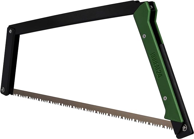 AGAWA - BOREAL24 Backwoods KIT - 24 Inch Folding Bow Saw, Premium Leather Sheath, Additional Aggressive Blade (Black Frame - Green Handle)
