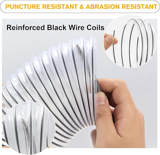 2-1/2"x10'Dust Collection Hose(Black Wire),2 1/2 Inch Dust Collection Tube with 304 Stainless Steel Hose Clamps,PVC 2.5 Collector Flexible Tube- Puncture Resistant