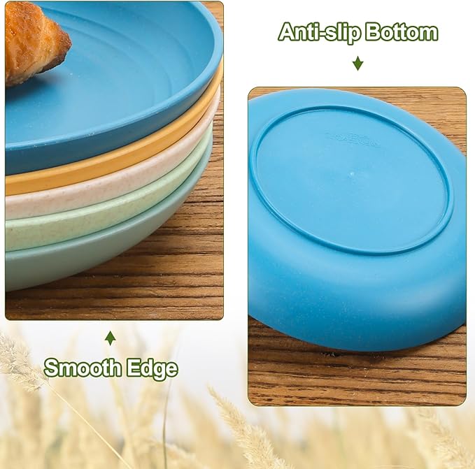 7.9 Inch Wheat Straw Dinner Plates Set of 8, Unbreakable Plastic Reusable Plates for Kitchen, Camping, Small Lightweight Deep Dinnerware Set, Dishwasher and Microwave Safe Plates, Non-Toxic, BPA Free