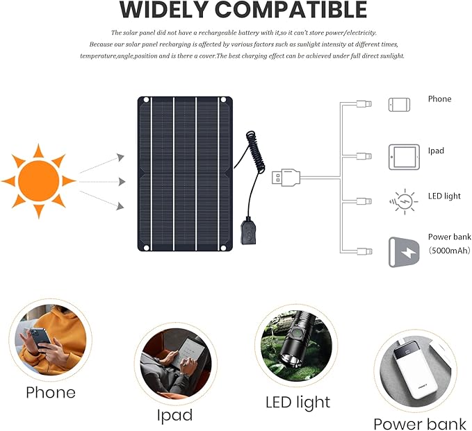 FlexSolar 6W Mini USB Solar Panel, IP67 Waterproof Monocrystalline Module DIY Kit with PET Material for Smart Phone, Small Fans, Monitor, Outdoor Security Camera