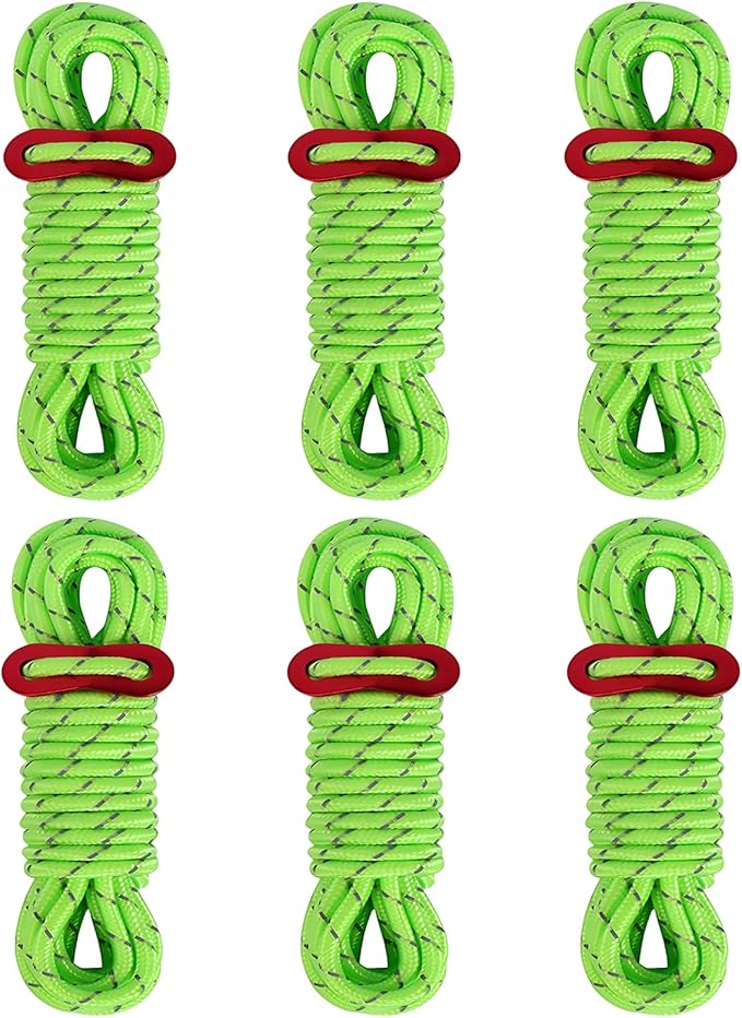 CONBOLA 6 Pack 5 mm Guy Lines Ultralight Tent Cords with Aluminum Adjuster Tensioner Outdoor Camping Guylines Ropes for Tent Tarp, Canopy Shelter, Climbing, Hiking Backpacking Gear
