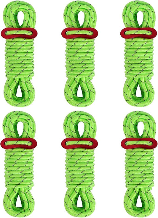CONBOLA 6 Pack 5 mm Guy Lines Ultralight Tent Cords with Aluminum Adjuster Tensioner Outdoor Camping Guylines Ropes for Tent Tarp, Canopy Shelter, Climbing, Hiking Backpacking Gear