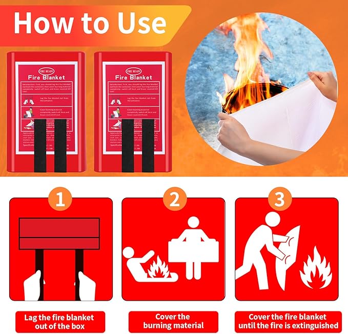 4 Packs Emergency Fire Blanket, Fiberglass Fire Suppression Blanket with Box Fireproof Flame Retardant Safety Survival Cover for Home Kitchen Fireplace Grill Office Warehouse