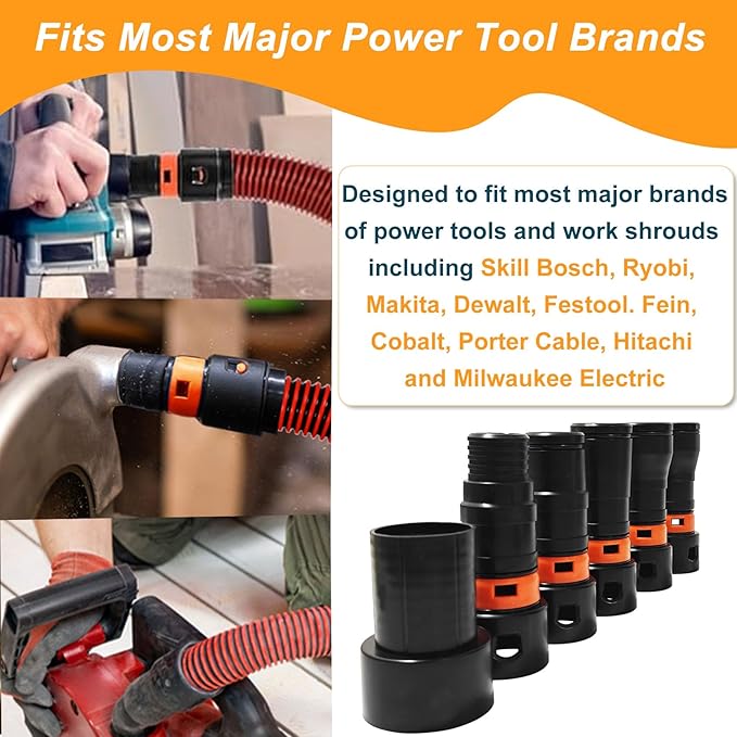 16FT Shop Vac Hose, Dust Collection Hose Kit for Home&Shop Vacuums System with 6 Adapters for Woodworking Power Tool & Sander, Compatible with festool/dewalt/bosch/ryobi/makita, etc Most Multi-Brands